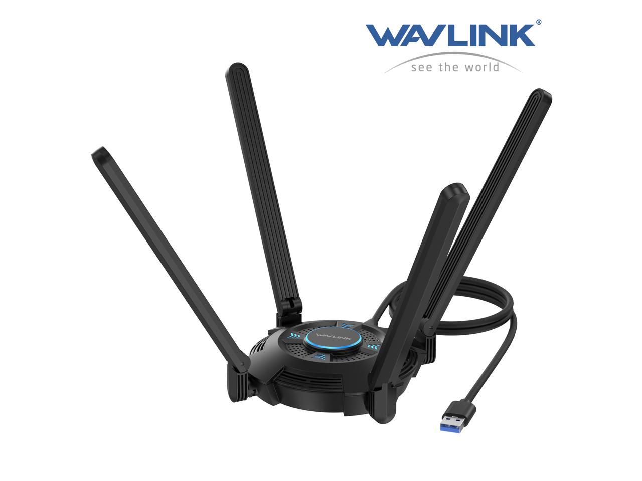 WAVLINK AX5400 USB 3.0 WiFi Adapter, Wi-Fi 6E Tri-band 2.4/5/6GHz Wireless Network Adapter with 4 High Gain 5dBi Antennas, WPA3 for PC, Desktop, Laptop, Supports Windows 10/11