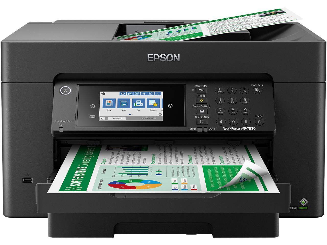 Epson WorkForce Pro WF-7820 Wireless All-in-One Wide-format Printer with Auto 2-sided Print up to 13\" x 19\", Copy, Scan and Fax, 50-page ADF, 250-sheet Paper Capacity, and 4.3\" Color Touchscreen