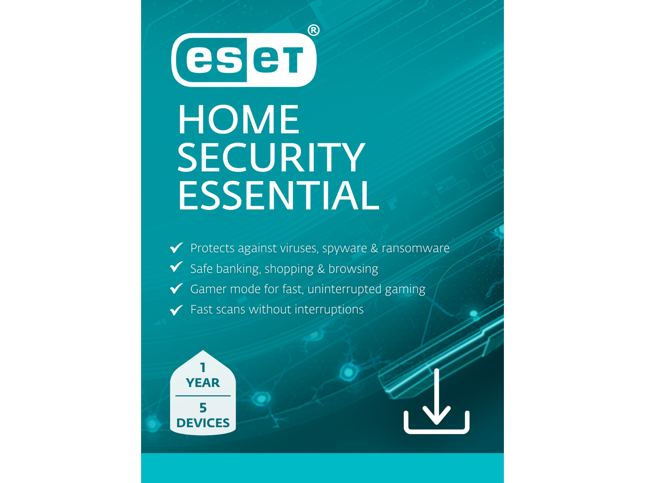 ESET Home Security Essential 2024 - 5 Devices/ 1 Year Download (Formerly ESET Internet Security)