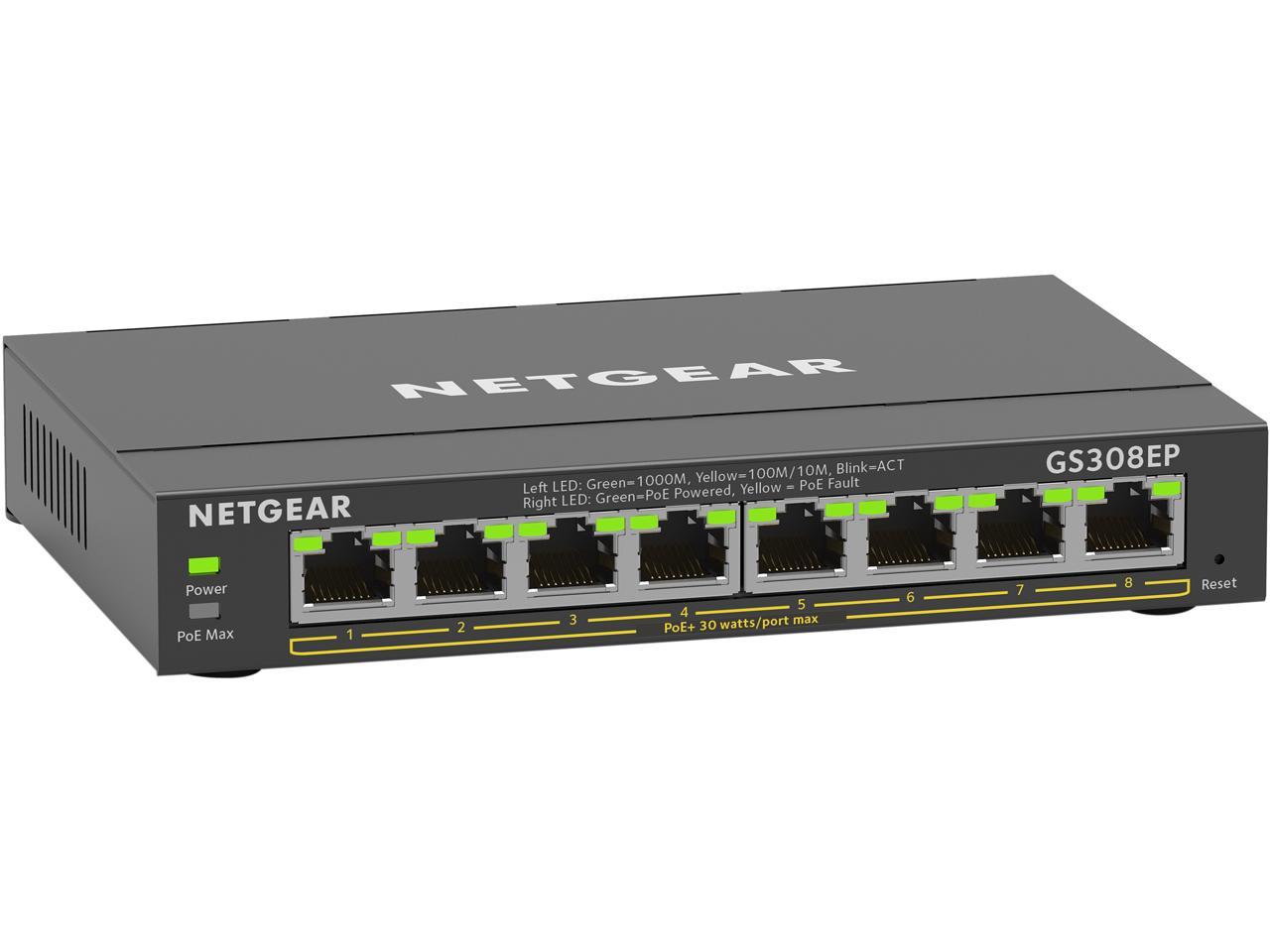 NETGEAR 8-Port PoE+ Gigabit Ethernet Plus Switch (62W) | GS308EP