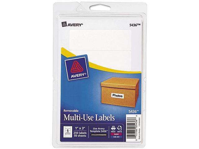 Avery 05436 Print or Write Removable Multi-Use Labels, 1 x 3, White, 250/Pack