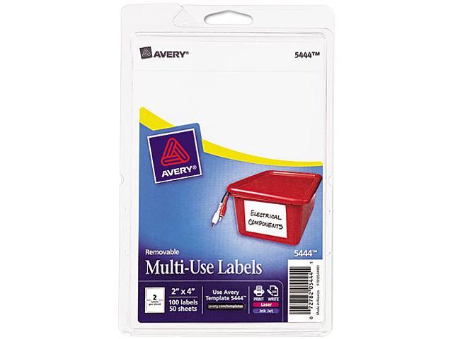 Avery 05444 Print or Write Removable Multi-Use Labels, 2 x 4, White, 100/Pack