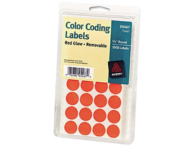 Avery 05467 Print or Write Removable Color-Coding Labels, 3/4in dia, Neon Red, 1008/Pack