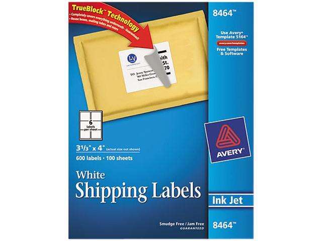 Avery 8464 Shipping Labels with TrueBlock Technology, 3-1/3 x 4, White, 600/Box