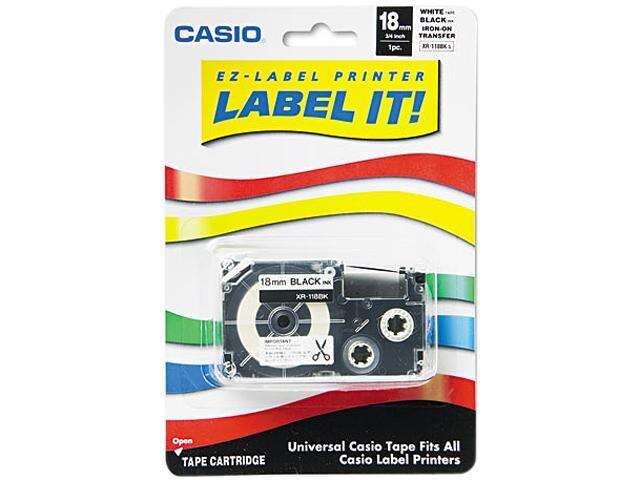 Casio XR118BKS Label Printer Iron-On Transfer Tape, 18mm, Black on White