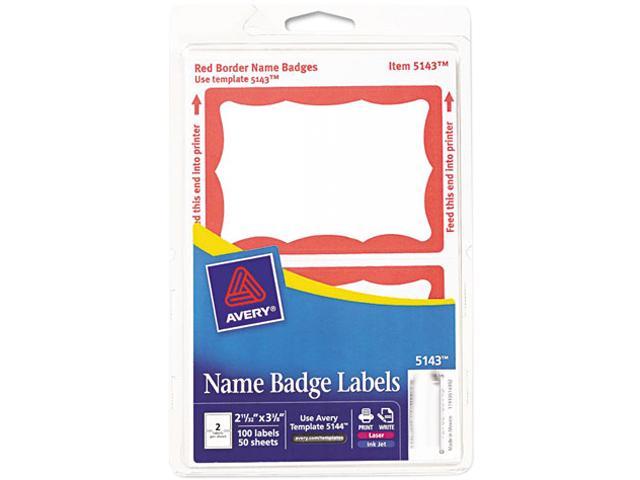 Avery 5143 Print/Write Self-Adhesive Name Badges, 2-11/32 x 3-3/8, Red, 100/Pack