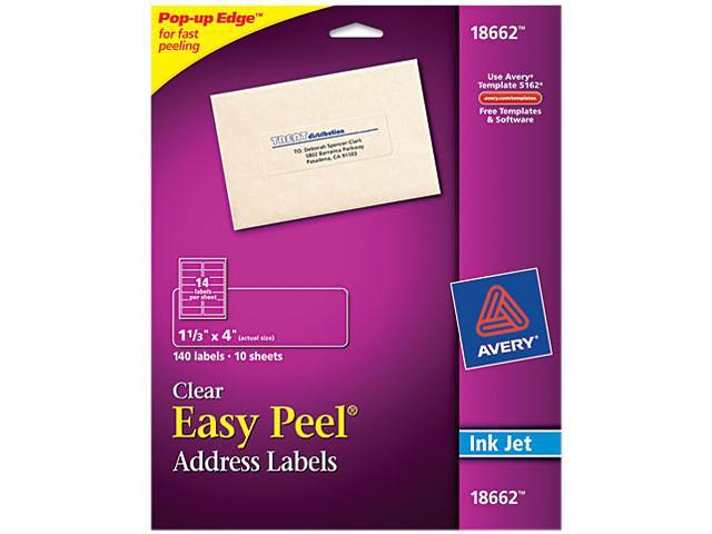 Avery 18662 Easy Peel Mailing Labels for Inkjet Printers, 1-1/3 x 4, Clear, 140/Pack