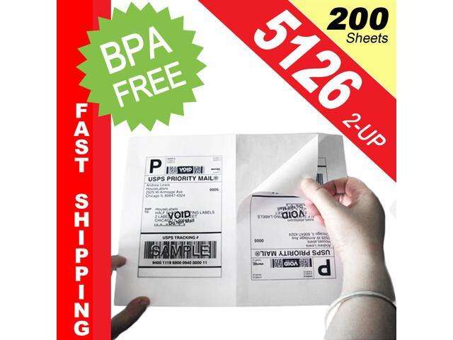 (200 Sheets; 400 Labels), Same Size as Avery© 5126, 2-UP, Half Sheet Internet Postage/Shipping Labels (5-1/2