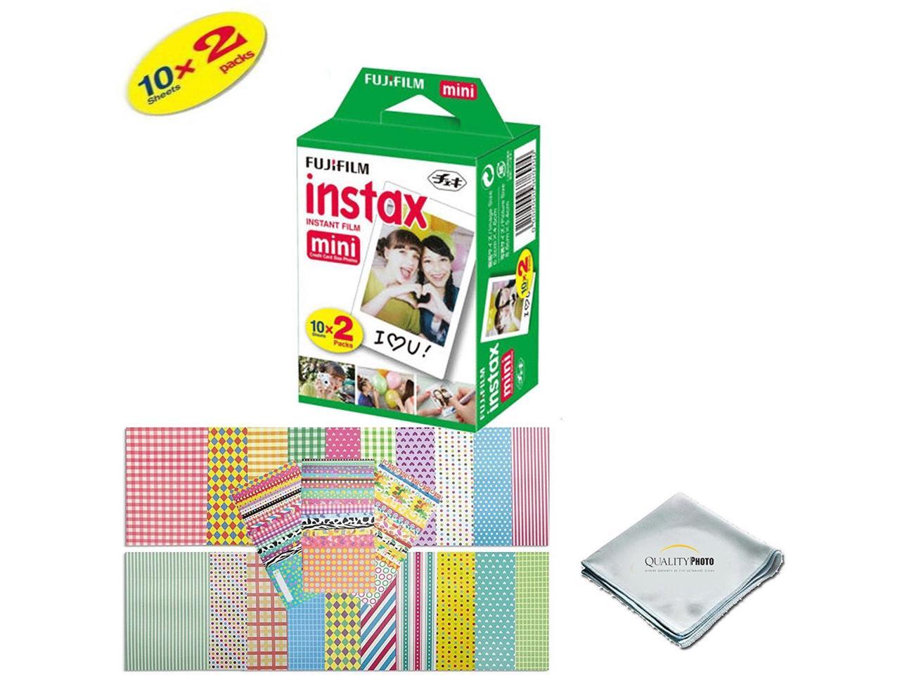 Fujifilm INSTAX Mini Instant Film 2 Pack - 20 SHEETS - (White) For Fujifilm Instax Mini 8 & Mini 9 Cameras + Frame Stickers and Microfiber Cloth Accessories