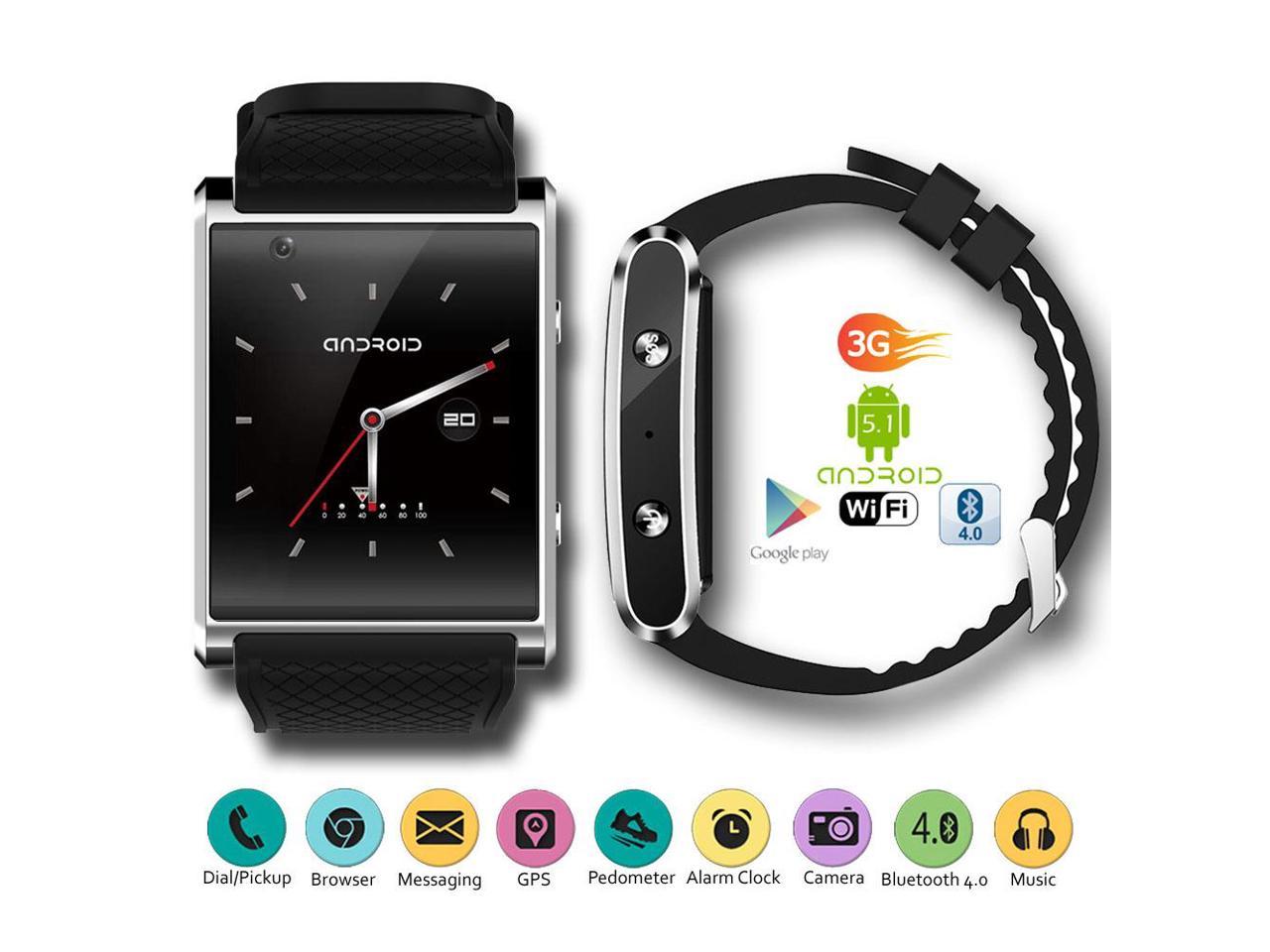 3G GSM Unlocked Android 5.1 SmartWatch by Indigi® - 1.54\" AMOLED - QuadCore - Bluetooth 4.2 Sync - WiFi & GPS
