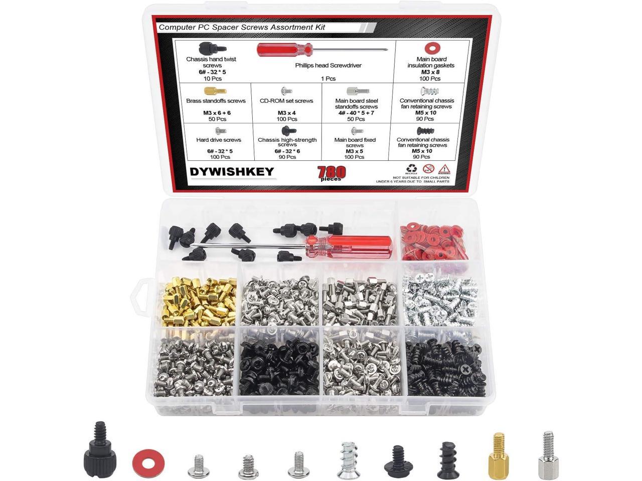 780PC Computer Screw Kit, Computer Screw Standoffs Set Kit for Hard Drive Computer Case Motherboard Fan Power Graphics with a Screwdriver