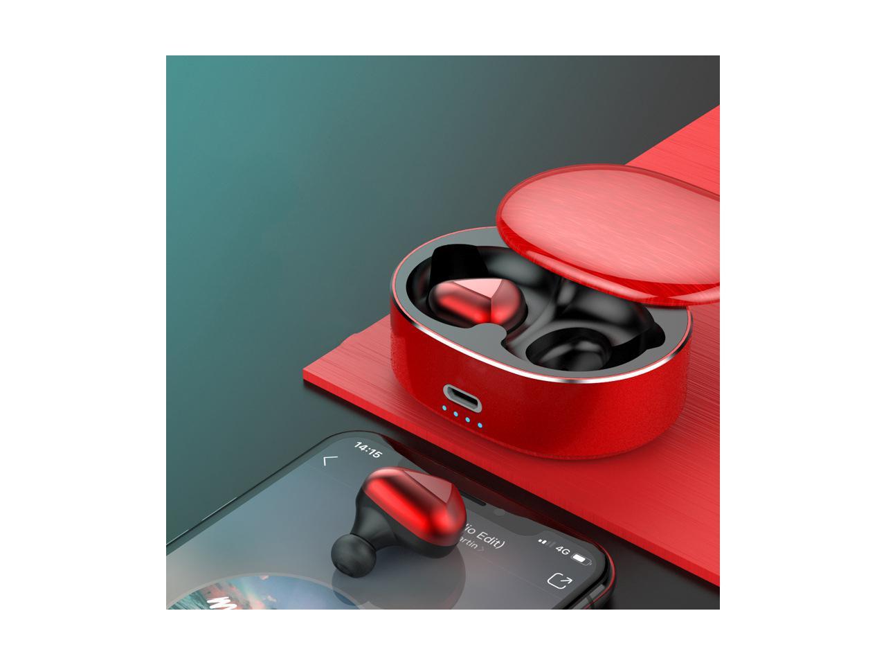 TWS 5.0 Wireless Earphones Bluethooth Earphone Noise Cancelling Earbuds With Mic For Mobile Phone-Red