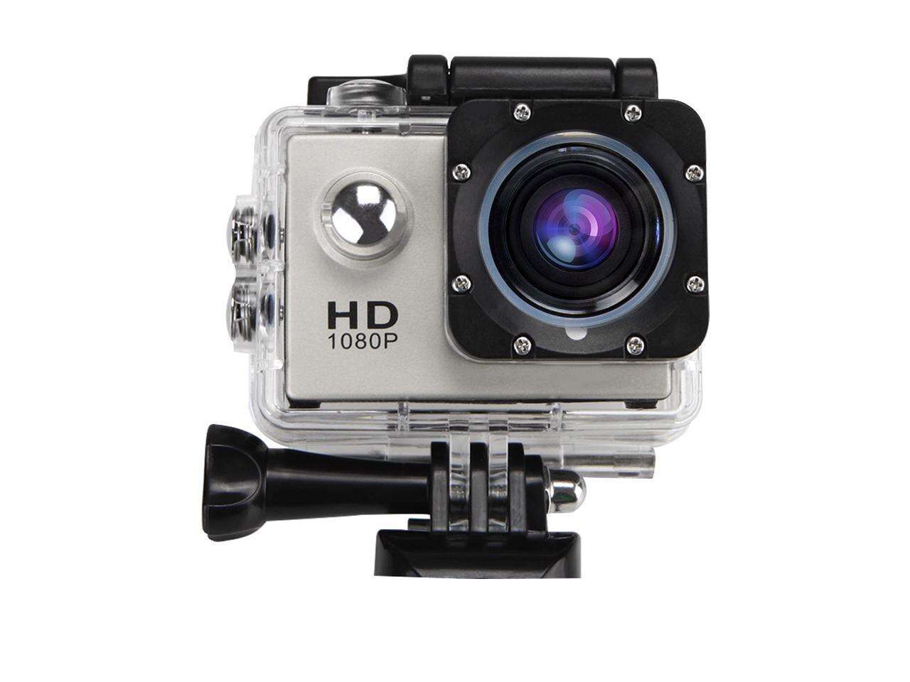 GBB Waterproof HD Action Camera 12MP 1080P Full 170° Wide Angle gopro Sport Camera 4 x Digital Zoom with 2 Batteries-Silver