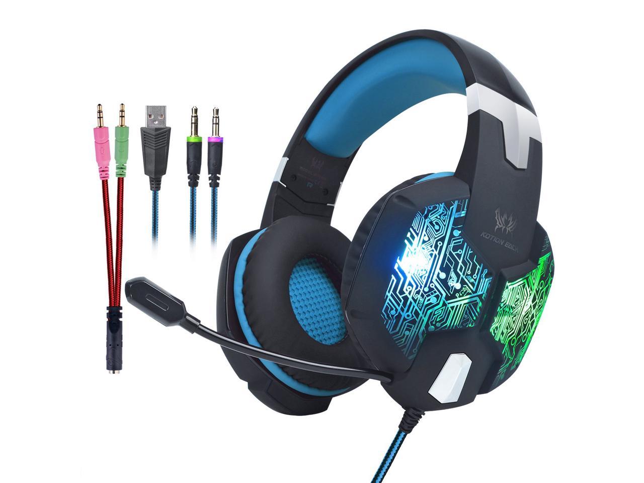 LED gaming headset with microphone PS4 game headphone adjustable heavy bass noise
