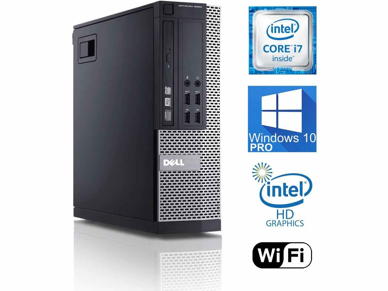Dell 9020 SFF Desktop, Quad-Core i7 4770 3.4, 16GB RAM, 256GB SSD, Intel HD Graphics 4600 4K 3-Monitor Support, USB 3, WiFi, Windows 10 Pro, Bluetooth, HDMI, DVD