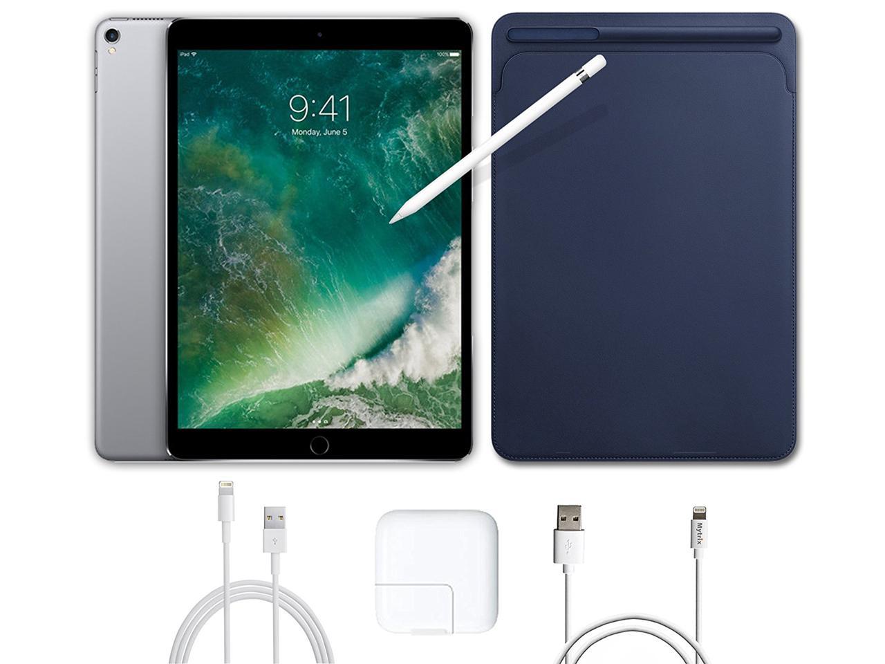 2017 New iPad Pro Bundle (4 Items): Apple 10.5 inch iPad Pro with Wi-Fi 512 GB Space Gray, Midnight Blue Leather Sleeve, Apple Pencil, and Mytrix USB Apple Lightning Cable
