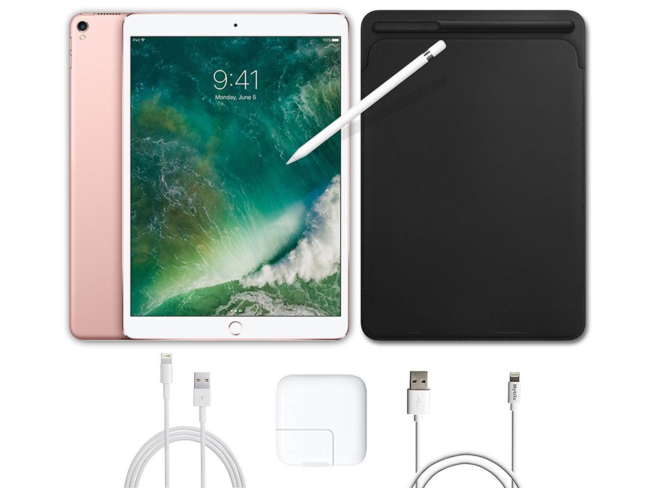 2017 New iPad Pro Bundle (4 Items): Apple 10.5 inch iPad Pro with Wi-Fi 256 GB Rose Gold, Black Leather Sleeve, Apple Pencil and Mytrix USB Apple Lightning Cable
