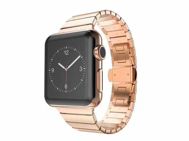 iPM Stainless Steel Link Band with Horizontal Butterfly Closure for Apple Watch - 38mm - Rose Gold