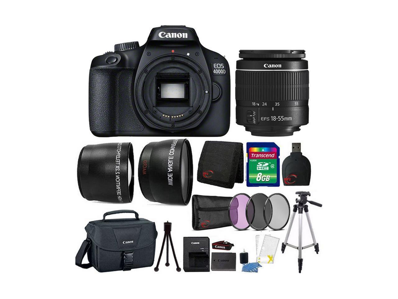Canon EOS 4000D 18MP Wi-Fi / NFC DSLR Camera + 18-55mm Lens + 8GB Ultimate Accessory Kit
