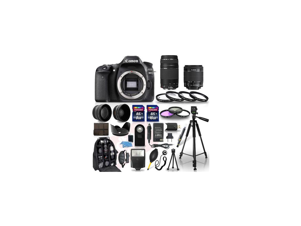 Canon EOS 80D Camera + 18-55mm stm + 75-300mm + 30 Piece Accessory Bundle