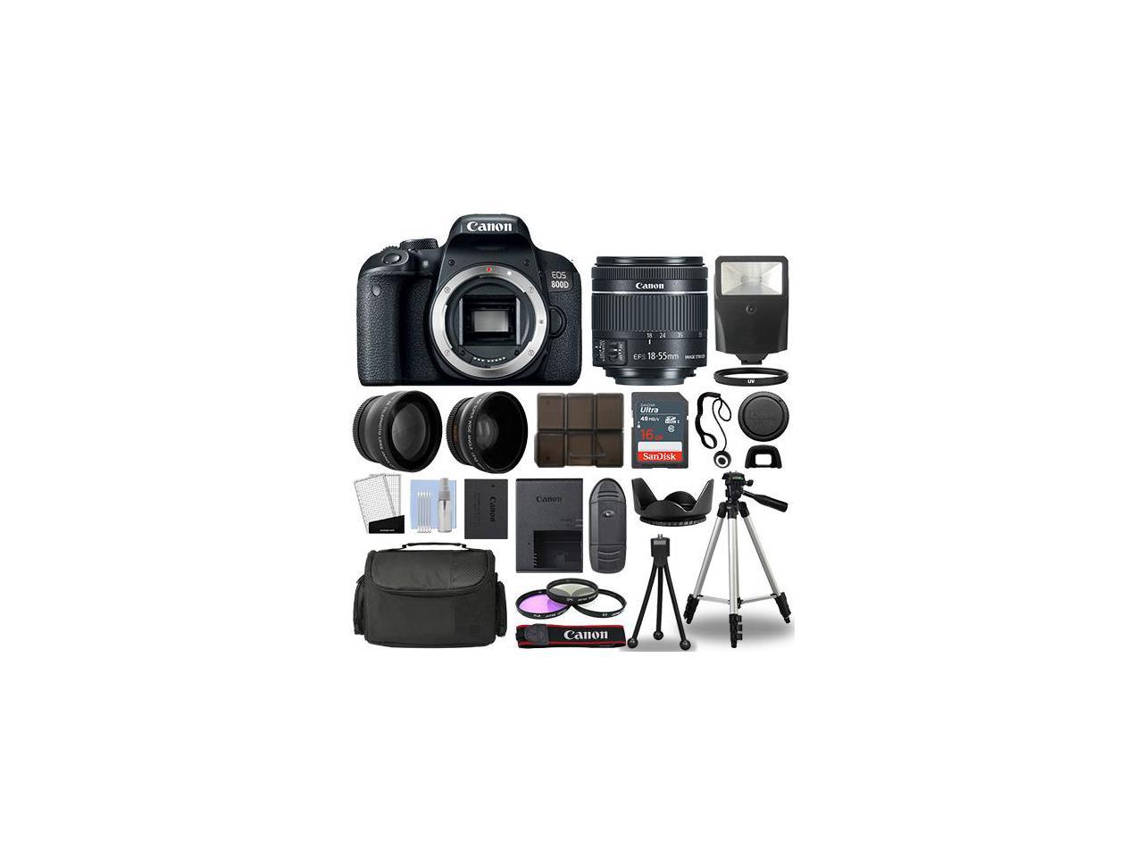 Canon EOS 800D SLR Camera Body + 3 Lens Kit 18-55mm IS STM + 16GB + Flash & More