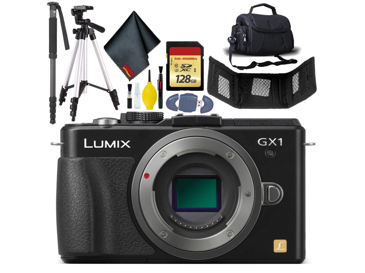 Panasonic LUMIX DMCGX1 Camera KitBox-No Lens - Battery - 128GB - Tri + Monopod +