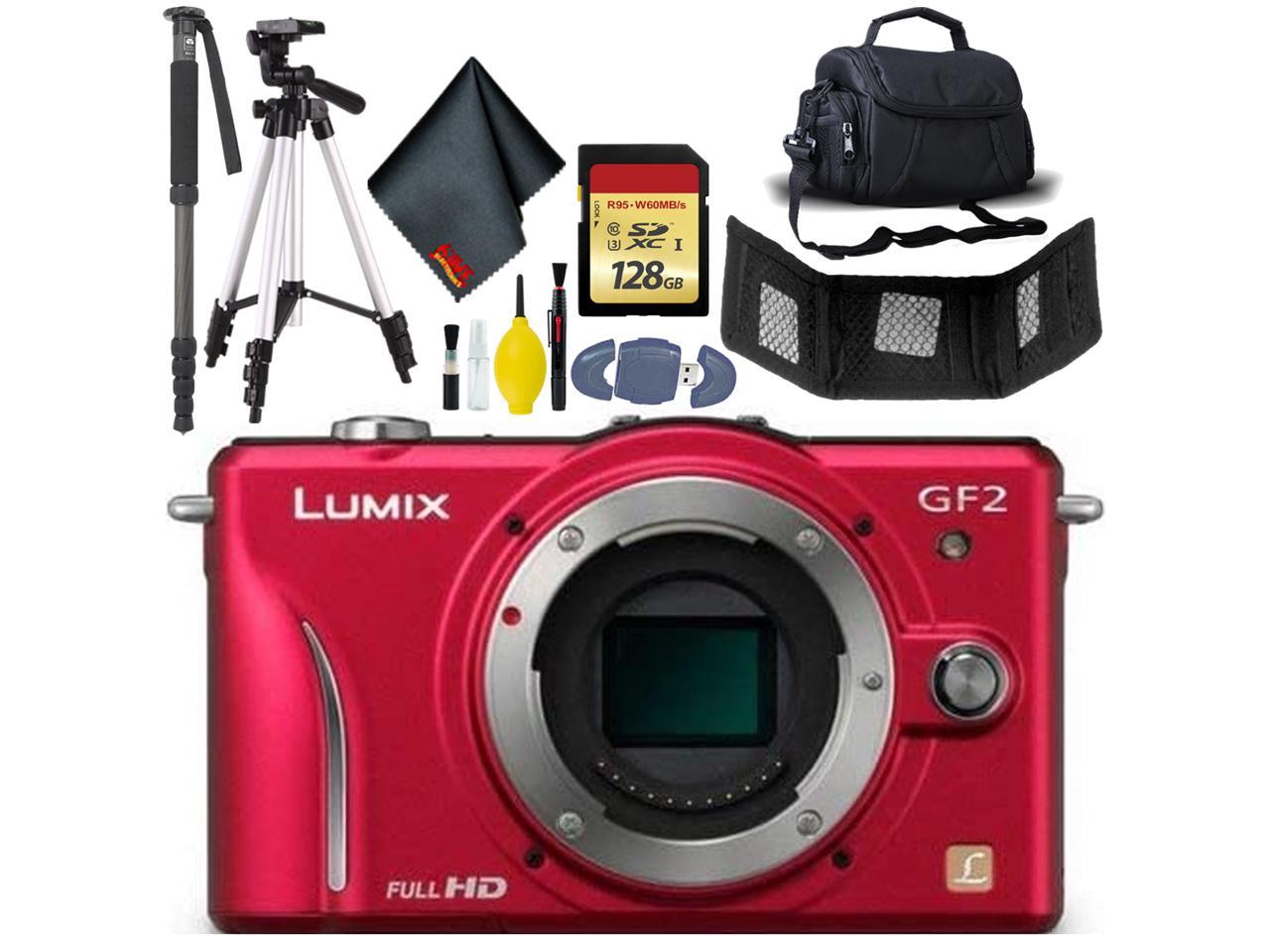 Panasonic Lumix DMC-GF2 Camera Body(R) - 128GB - Reader - Case - Tri + Monopod+