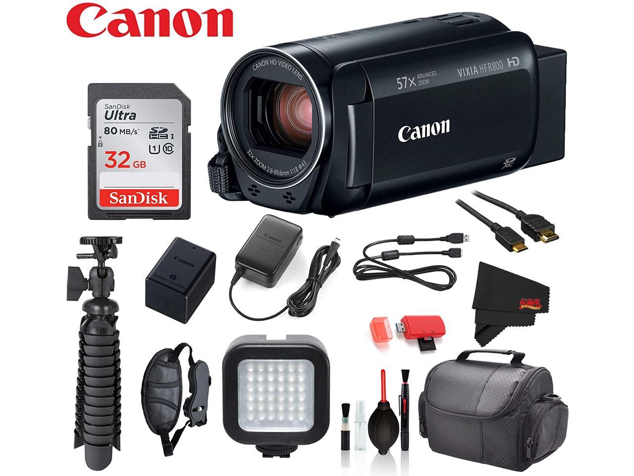 Canon VIXIA HF R800 Camcorder (Black) with – SanDisk 32gb SD card + Deluxe Cleaning Kit + 12” Tripod + MORE
