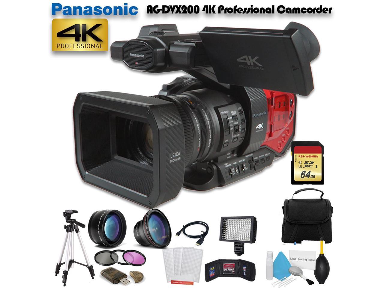 Panasonic AG-DVX200 4K Professional Camcorder W/ 64GB Memory Card, Bag, Tripod, Led Light and More