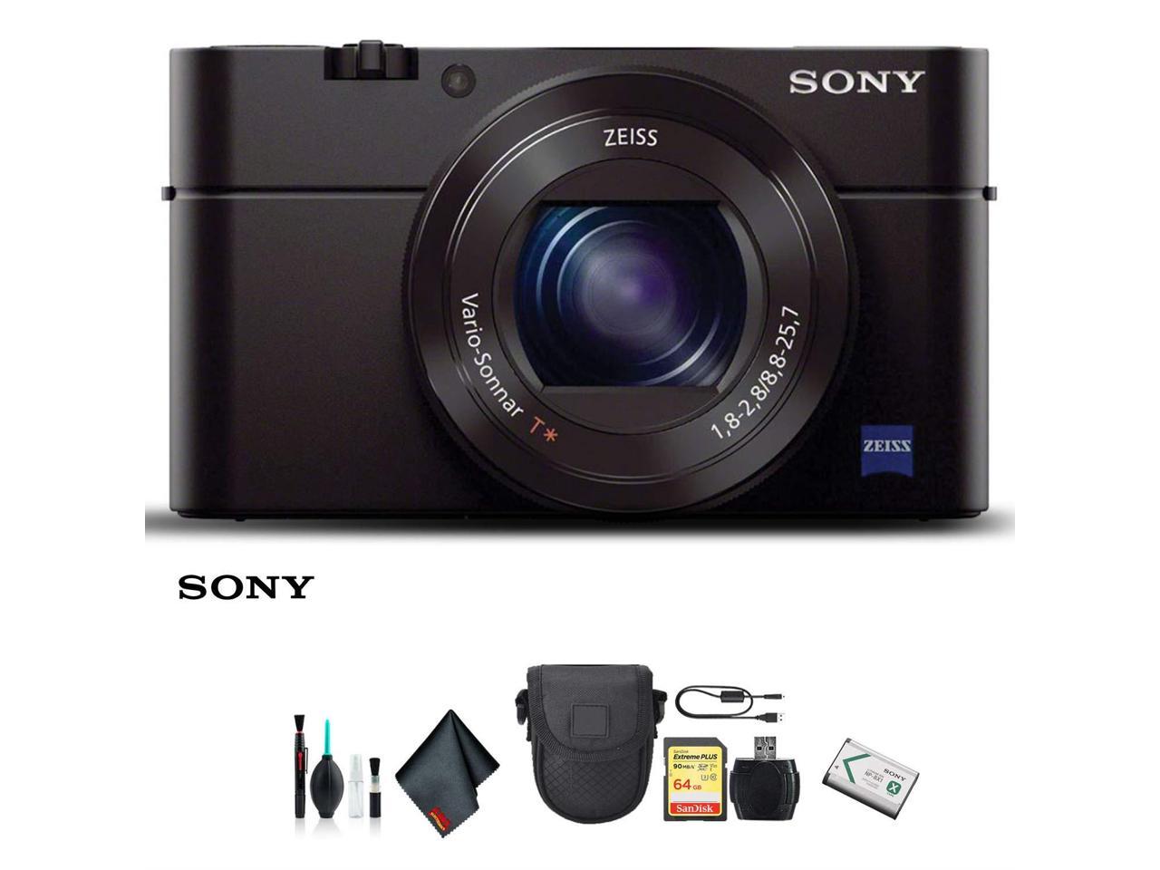 Sony Cyber-shot DSC-RX100 III Camera DSCRX100M3/B With Soft Bag, 64GB Memory Card, Card Reader , Plus Essential Accessories
