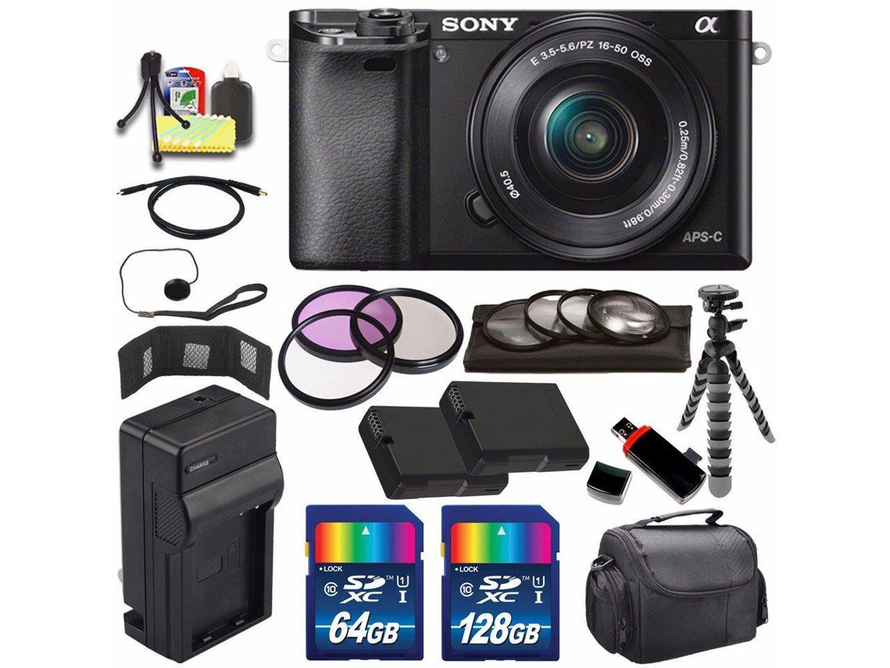 Sony Alpha a6000 Mirrorless Digital Camera with 16-50mm Lens (Black) + Battery + Charger + 196GB Bundle 9 - International Version (No Warranty)