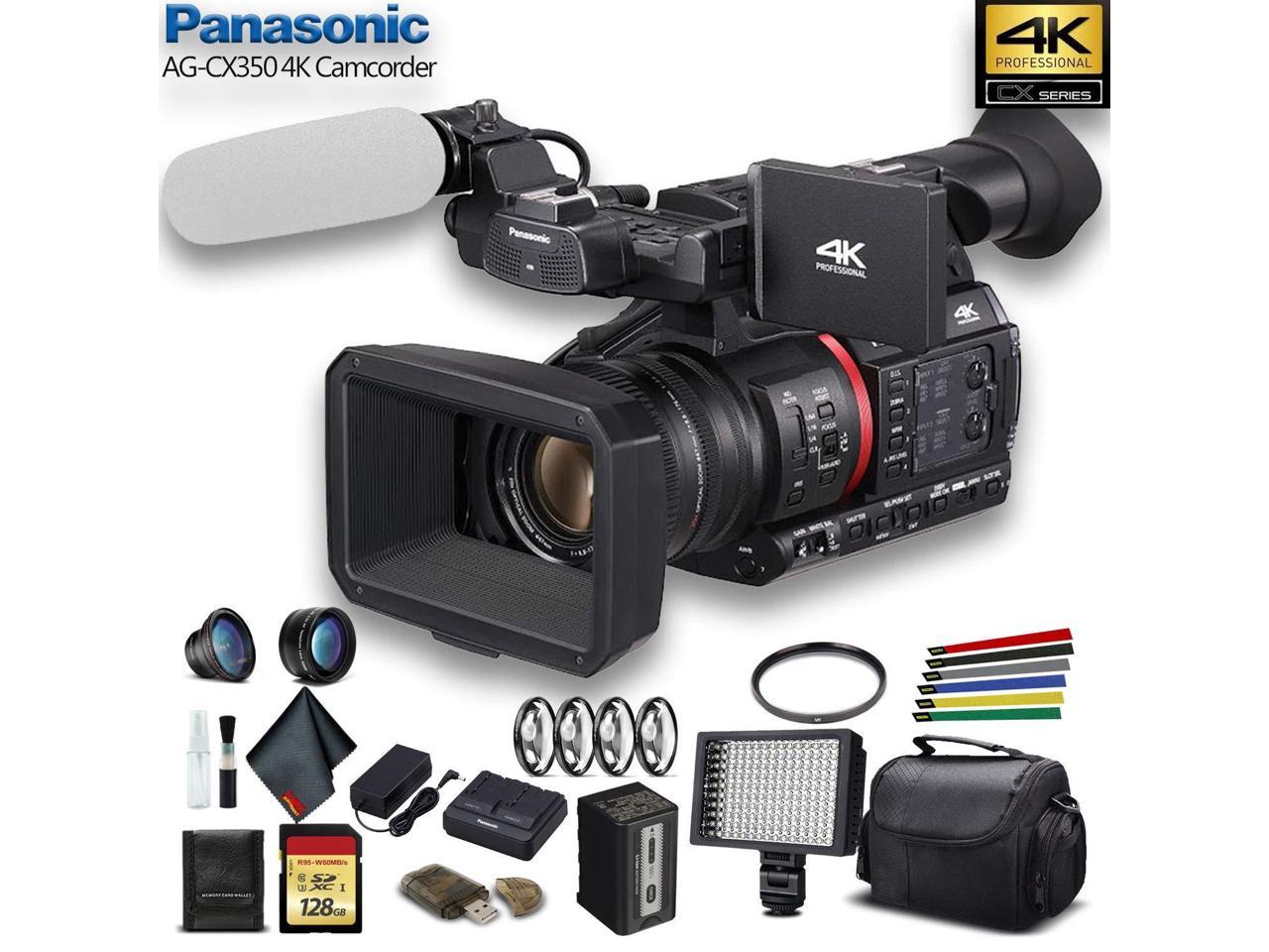 Panasonic 4K Camcorder W/ Padded Case, 128 GB Memory Card, Lens Attachments, Wire Straps, LED Light, And More�