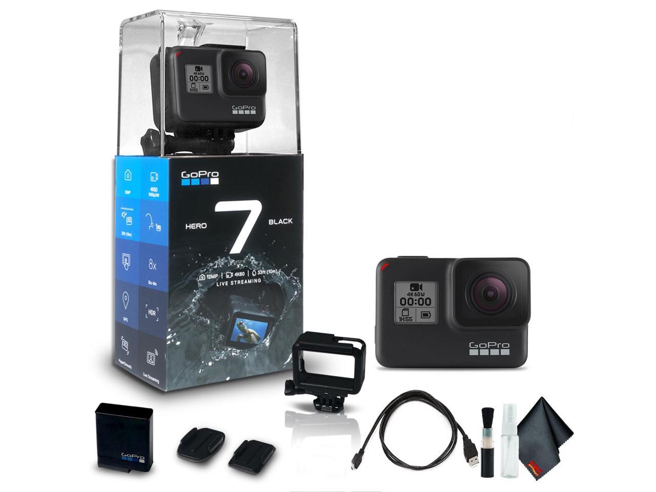 gopro hero7 black waterproof action camera with touch screen, 4k hd video, 12mp photos, live streaming and stabilization base bundle