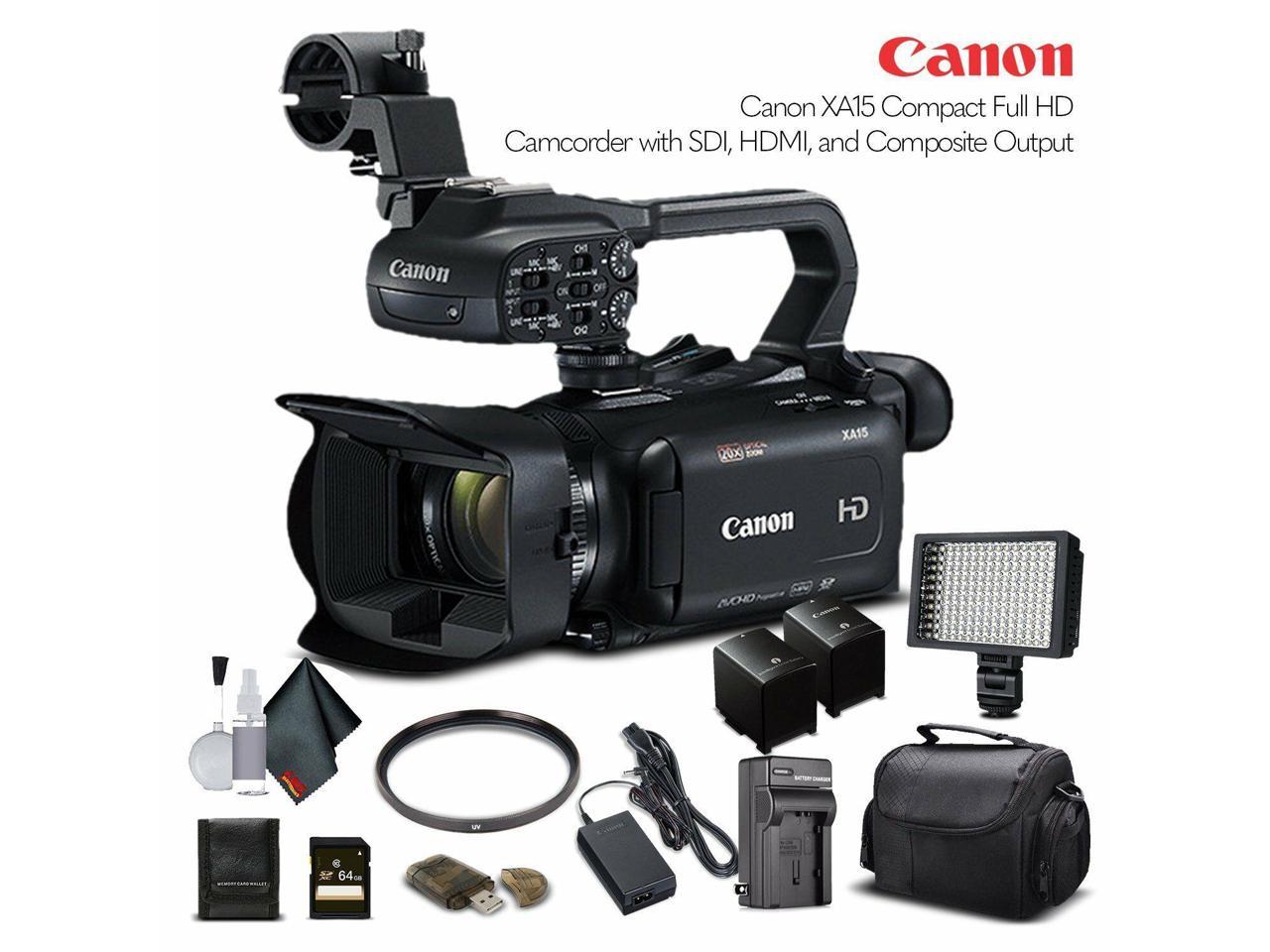 Canon XA15 Compact Full HD Camcorder 2217C002 With 64GB Memory Card, Extra Battery and Charger, UV Filter, LED Light, Case and More. - Starter Bundle
