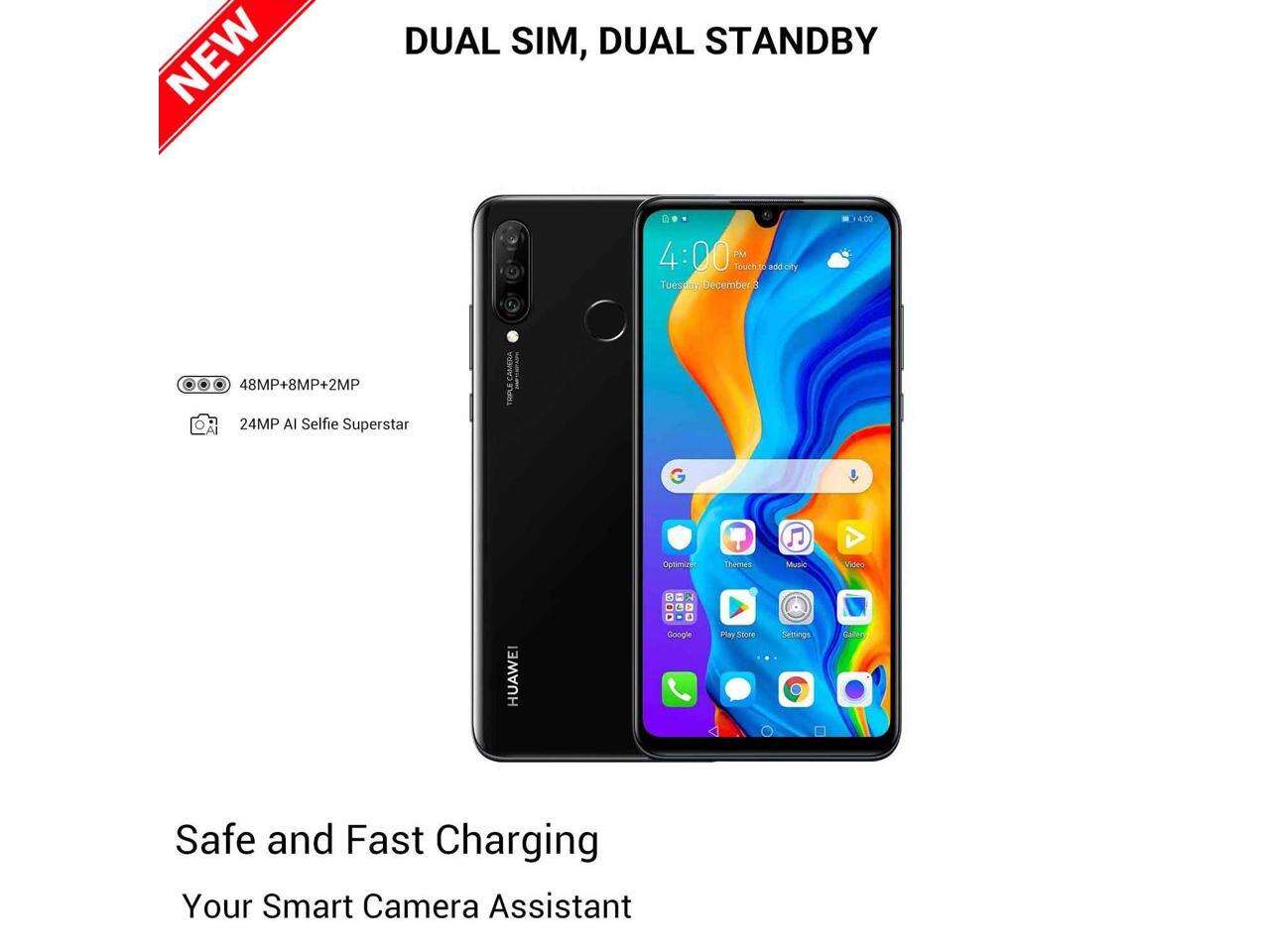 Huawei P30 Lite 128GB MAR-LX2 Dual SIM GSM Factory Unlocked 4G LTE 6.15" Display 6GB RAM Kirin 710 Octa Core, AI Triple Camera,32MP Selfie Camera Smartphone - Midnight Black - International Version