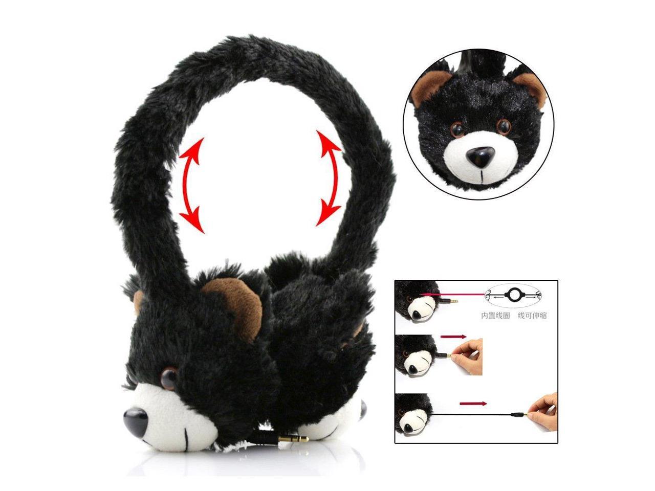 Dairle P02 Bear Cute Animal Kids Music Headphones with Adjustable Headband for Smartphone, Mp4, PC, Laptop (No Microphone) -Black