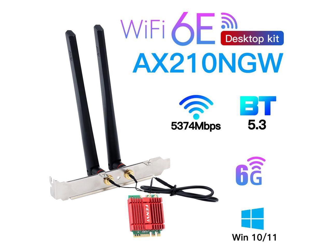 Fenvi FV-AXE5400NG Wi-Fi 6E AX210 M.2 Desktop Kit 5400Mbps Wireless Adapter Bluetooth 5.3 Tri-Band 2.4G/5Ghz/6Ghz M.2 2230 Key E With WiFi 6E Intel AX210NGW 802.11ax/ac MU-MIMO WPA3 For Windows 10/11