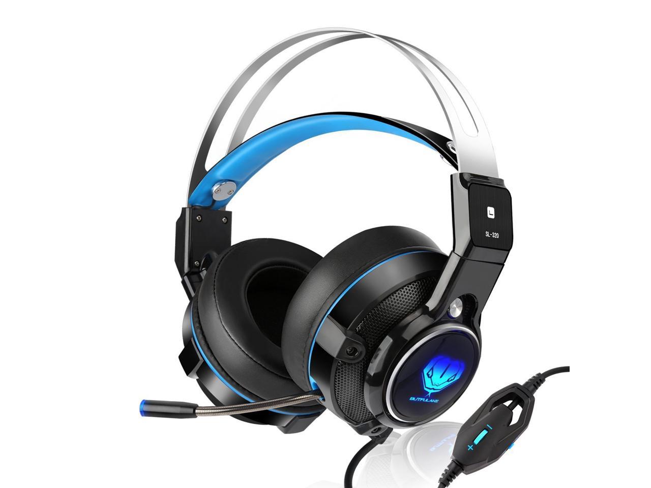 Gaming Computer Headphones USB LED - Headset for New Xbox One Wireless Controller (Blue)