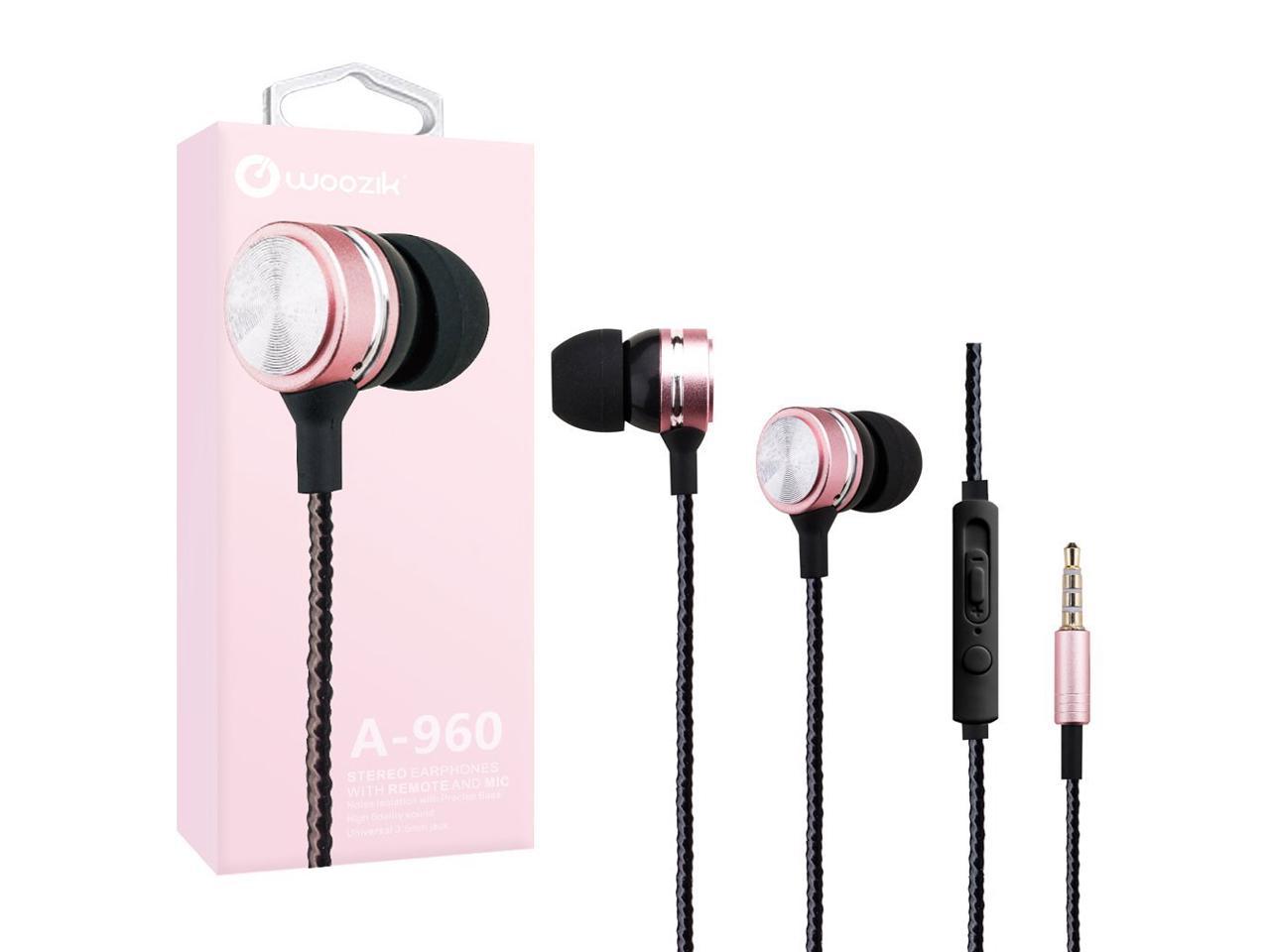 Woozik A960 Metal In-Ear Bass Headphones with Microphone & In-Line Volume Control Music Stereo Earbuds Headset