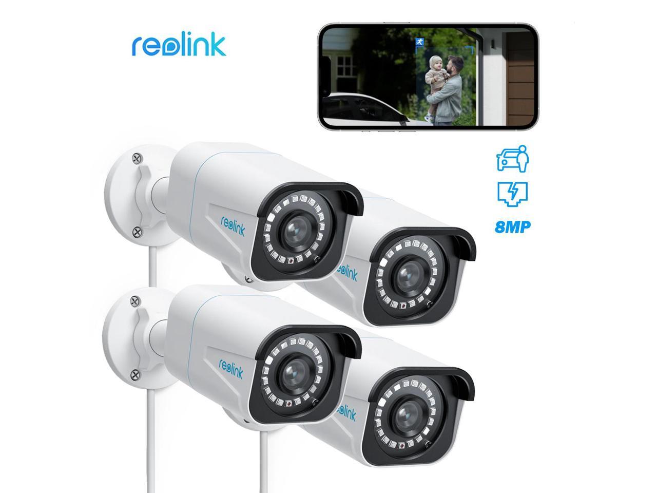 REOLINK 4pcs RLC-810A 4K Security Camera Outdoor, 8MP IP PoE Camera with Human/Vehicle Detection, 100Ft IR Night Vision, Work with Smart Home, Time lapse, Up to 256GB SD Card,4 Pack