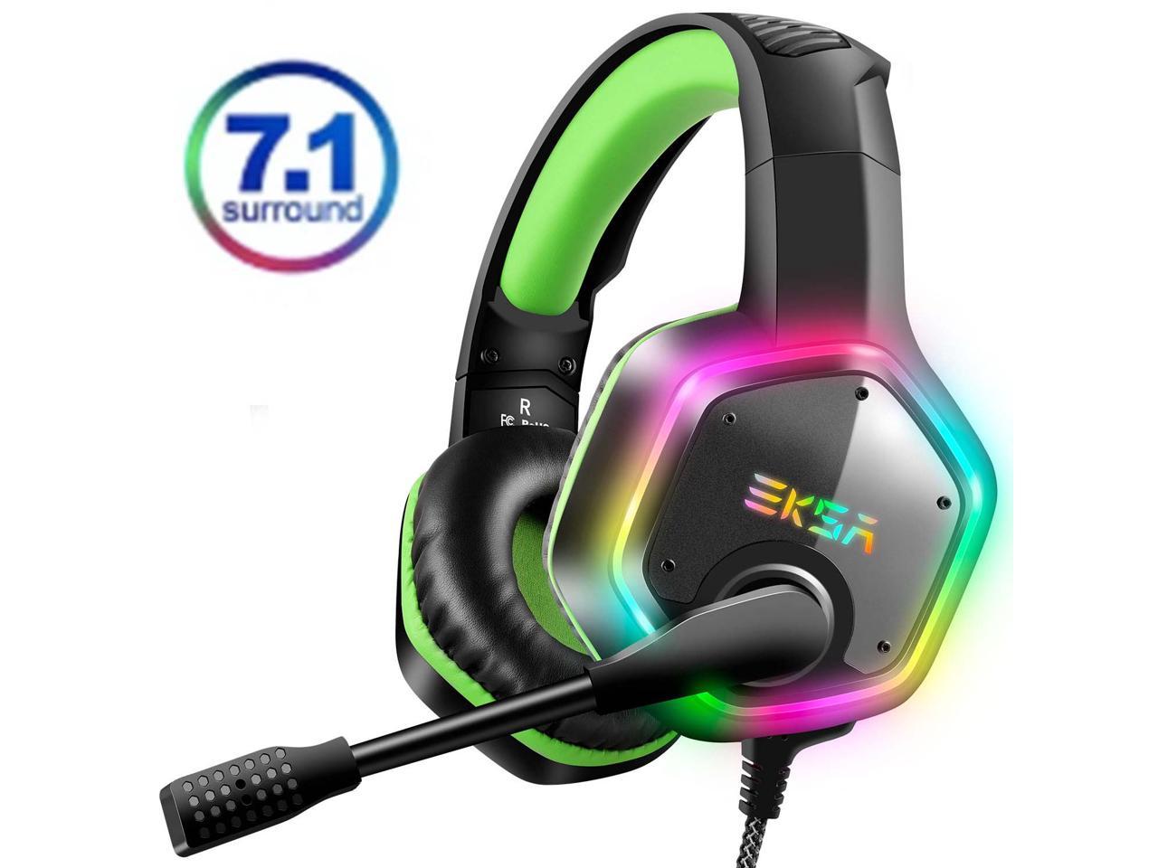 EKSA E1000 Gaming Headset 7.1 Virtual Surround Gaming Headphones Wired USB Earphone With LED RGB Light Mic For Computer/PC/PS4 Gray/Green