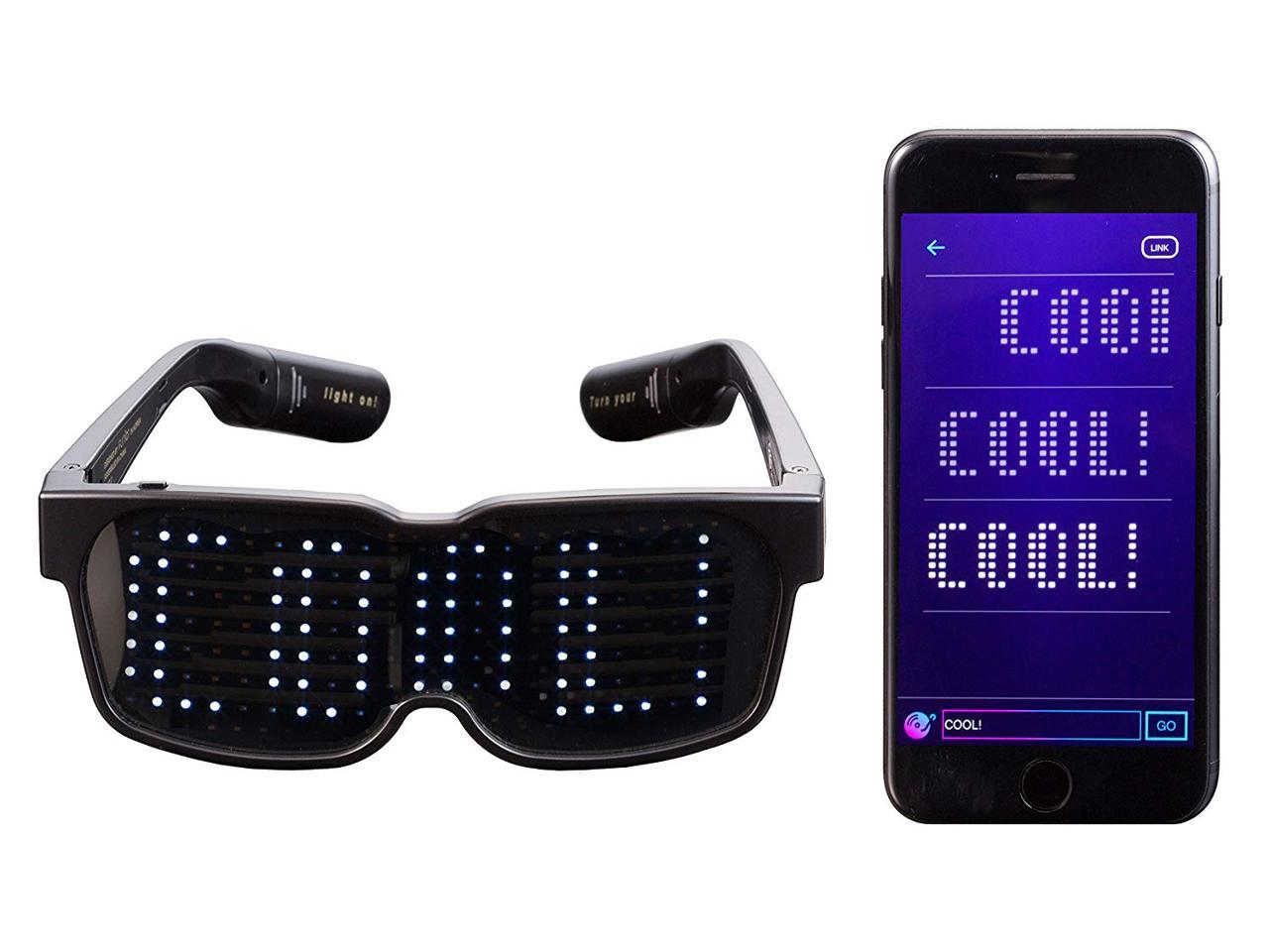 CHEMION - Customizable Bluetooth LED Glasses for Raves, Festivals, Fun, Parties, Sports, Costumes, EDM, Flashing - Display Messages, Animation, Drawings