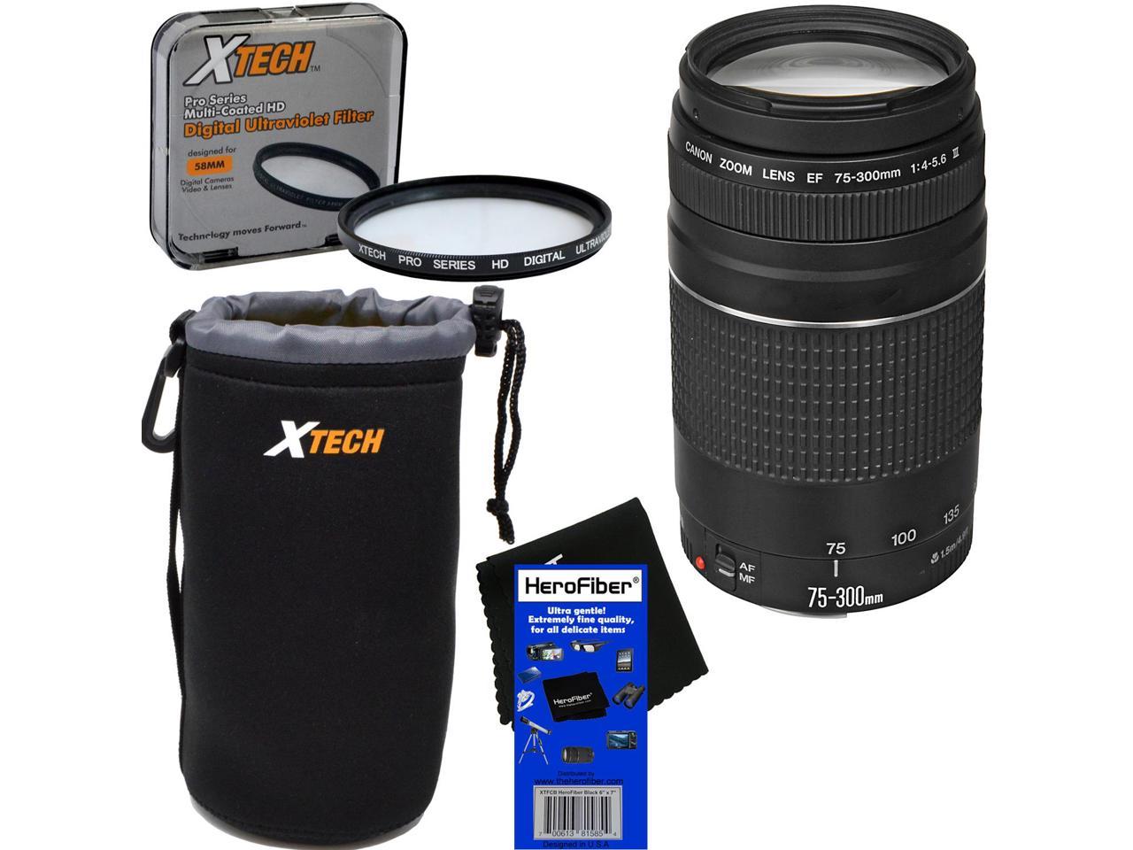 Canon EF 75-300mm f/4-5.6 III Telephoto Zoom Lens for EOS 7D, 60D, 70D, EOS Rebel SL1, T1i, T2i, T3, T3i, T4i, T5, T5i, T6, T6i, T6s, T7i, XS, XSi, XT, & XTi Digital SLR Cameras + 3pc Accessory Kit