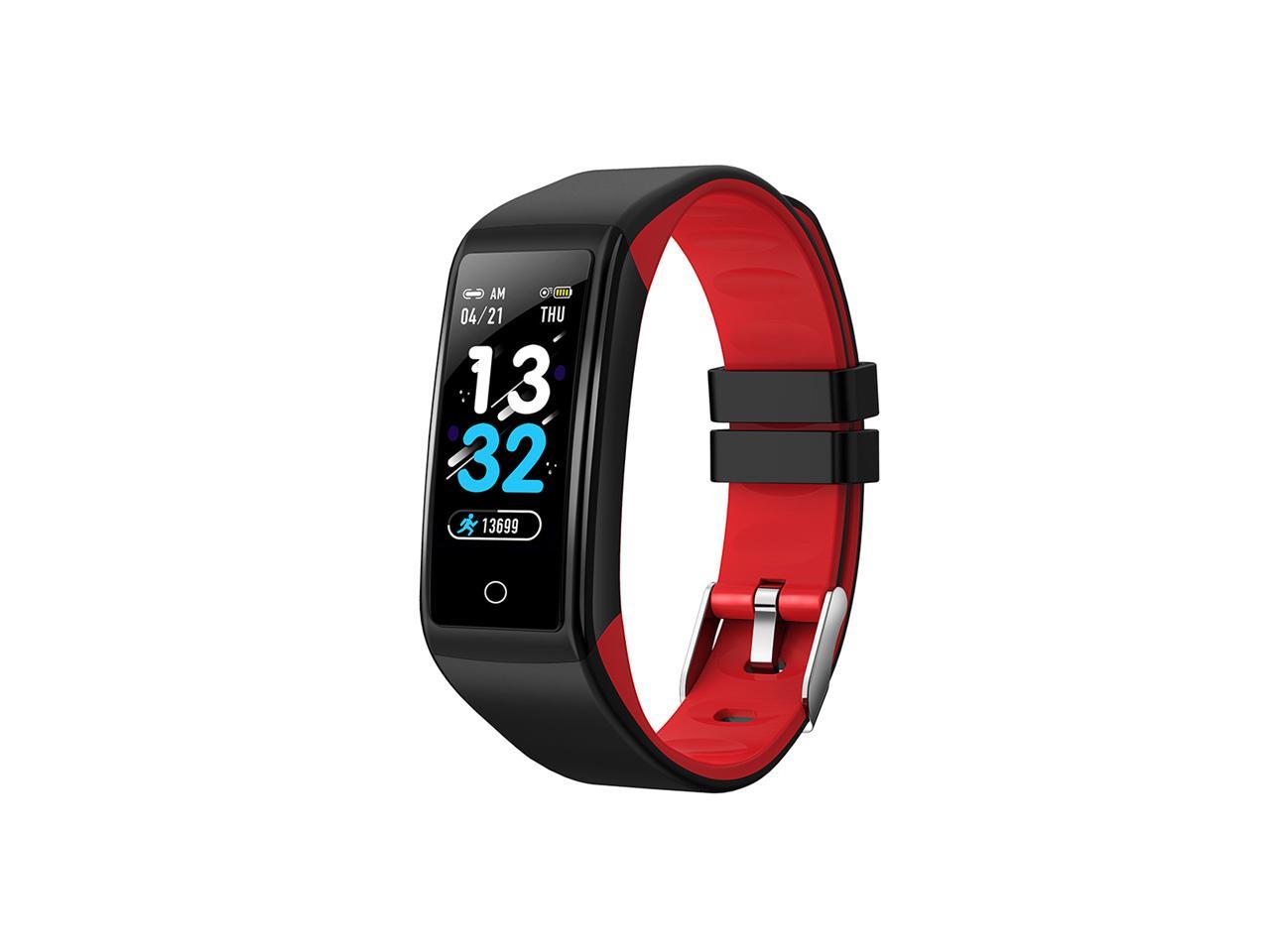 Smart Band Blood Pressure Heart Rate Monitor 0.96 inch TFT HD color screen IP67 Waterproof Bracelet for Android iOS (Color: Black Red)