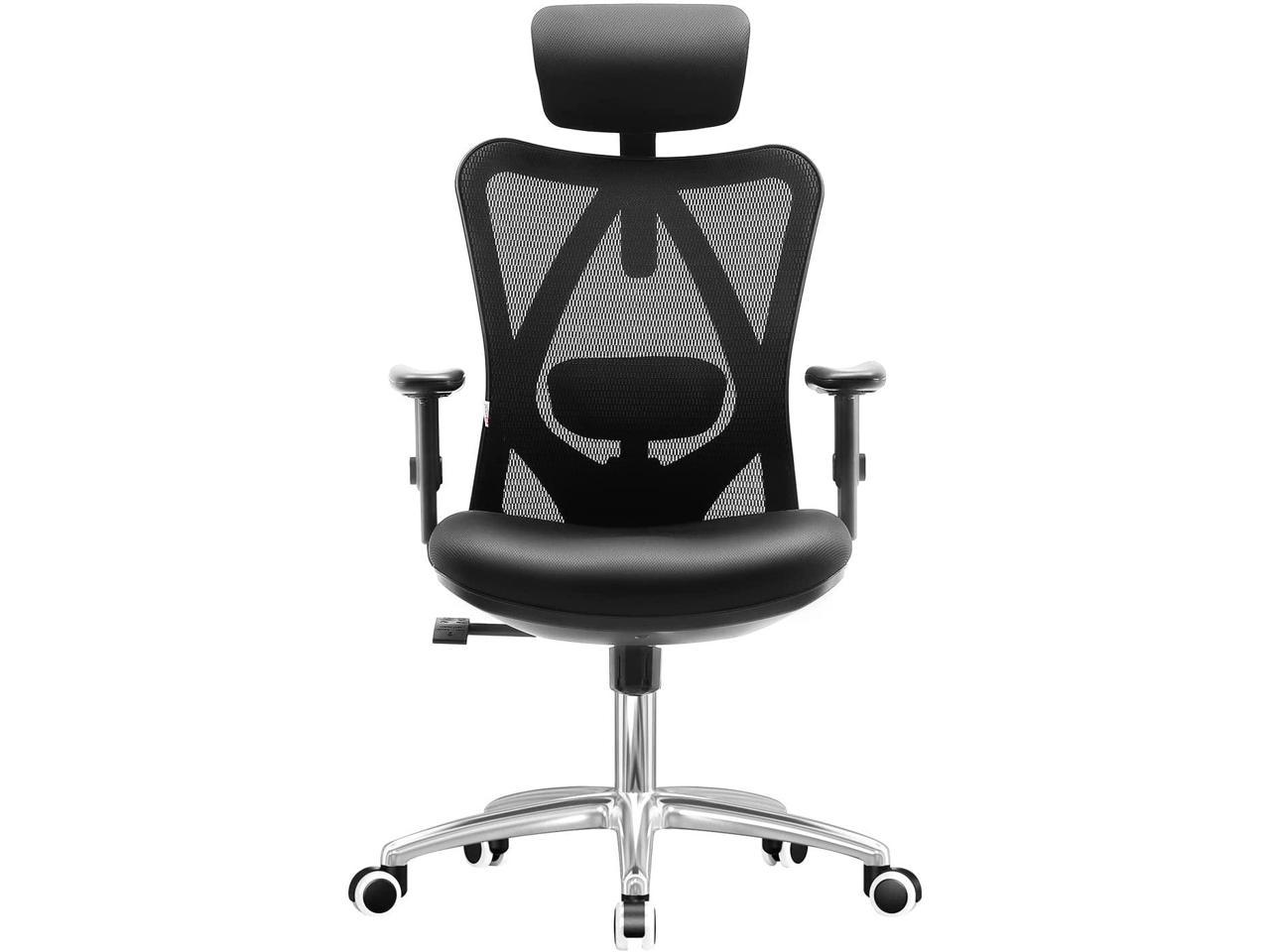 SIHOO High-Back Mesh Office Chair with Lumbar Support, Ergonomic Chair for Desk, Breathable Mesh Adjustable Headrests for Home Office, Black