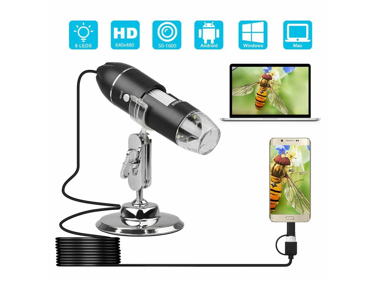 1600x Camera 8 LED OTG Endoscope USB Digital Microscope Magnificon w/ Stand