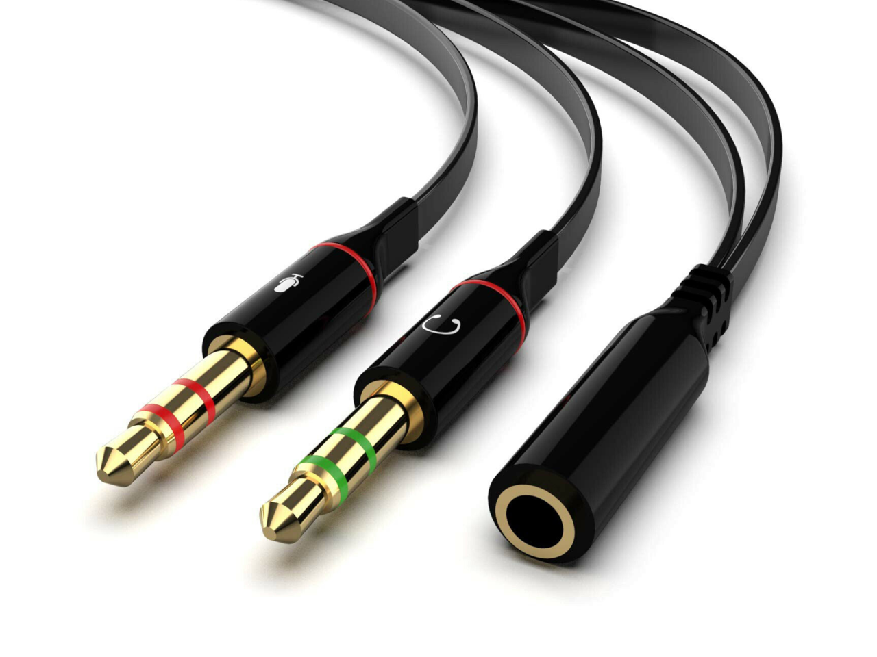 3.5mm Audio Mic Y Splitter Cable Cord Headphone Adapter Female to 2 Male Gold