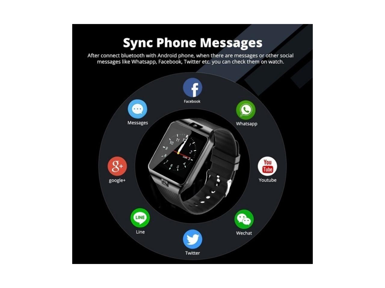 Smart Watch DZ09 Touchscreen Bluetooth Smartwatch Phone Sports Fitness Tracker with SIM SD Card Slot Camera Pedometer