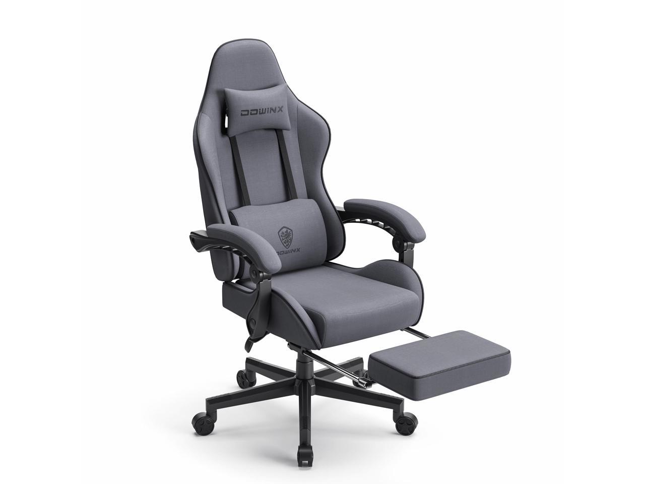 Dowinx Fabric Gaming Chair with Pocket Spring Cushion, Ergonomic Computer Chair with Footrest, Cloth Gamer Chair with Massage Lumbar Support and Headrest, Dark Grey