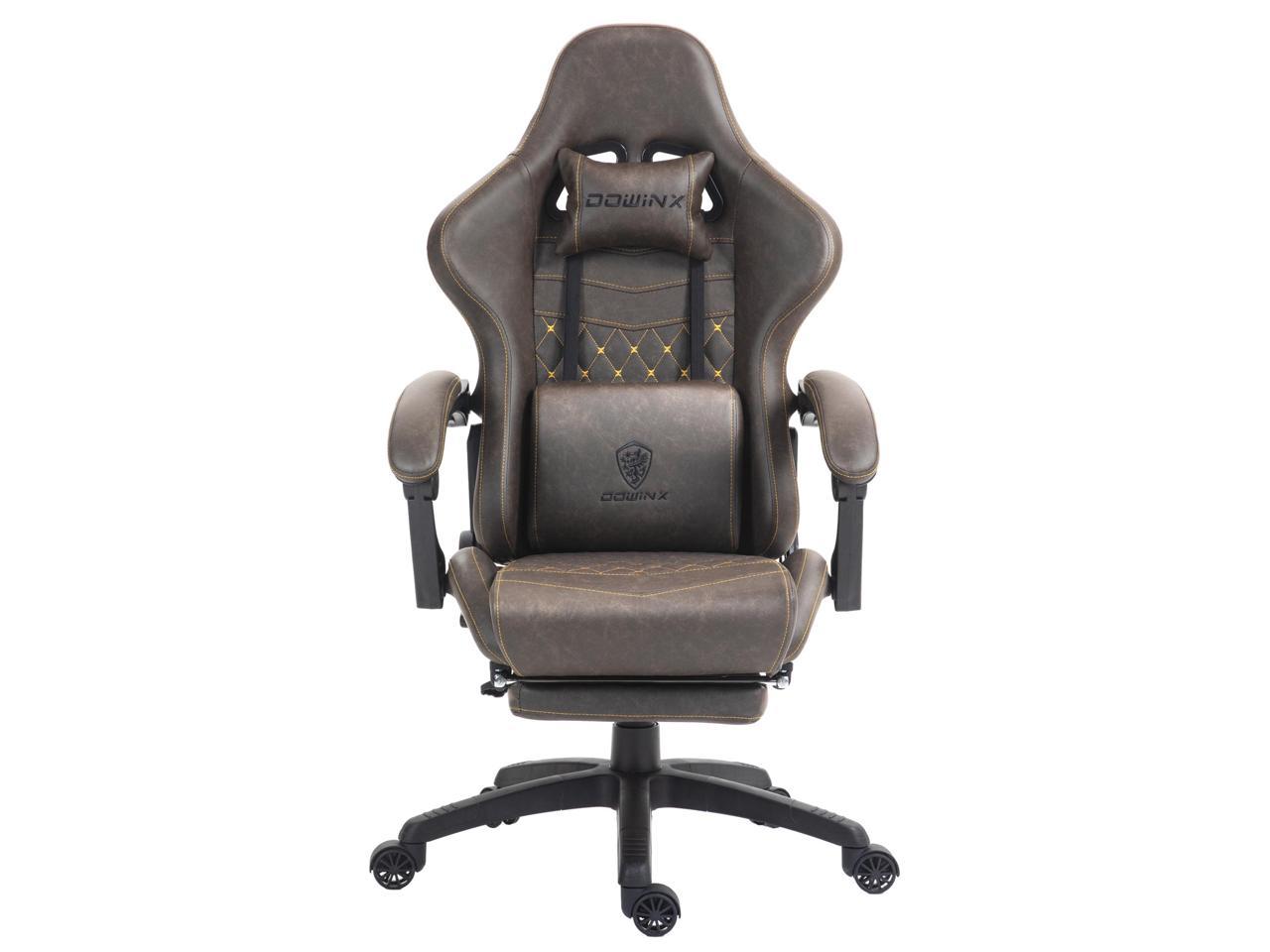 Dowinx PU Leather Gaming Chair with Massage Lumbar Support High Back Adjustable Office PC Chair Swivel Task Computer Chair with Footrest, Brown